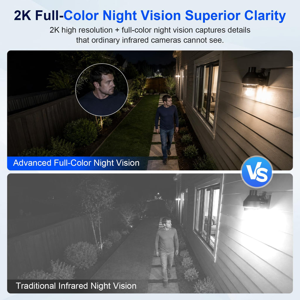 4 Pack Solar Security Cameras Wireless Outdoor, 2K WiFi Camera System with 64GB Local Storage, 360° Home Coverage, Color Night Vision, Human Detection, Two-Way Audio, No Monthly Fees