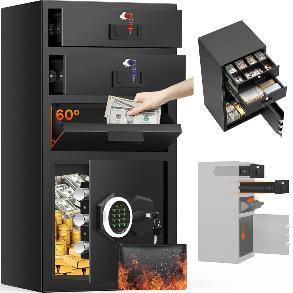 23.6''H Deposit Drop Safe with Drop Slot, Money Drop Safe for Business