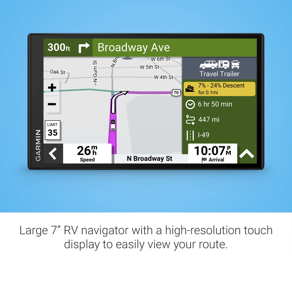 Garmin RV 795, Large, Easy-to-Read 7" GPS RV Navigator, Custom RV Routing, High-Resolution Birdseye Satellite Imagery, Directory of RV Parks and Services, Access Live Traffic and Weather (Renewed)