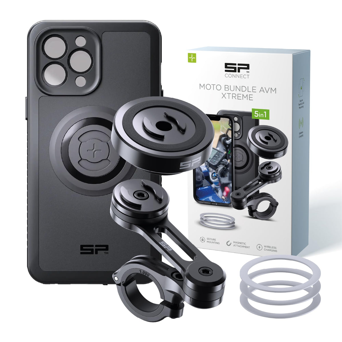 SP CONNECT Moto Bundle II AVM Xtreme | SPC+ |Compatible with iPhone 17 Pro/18 Pro | Phone Mount for Motorcycle | Motorcycle Phone Holder | Handlebars