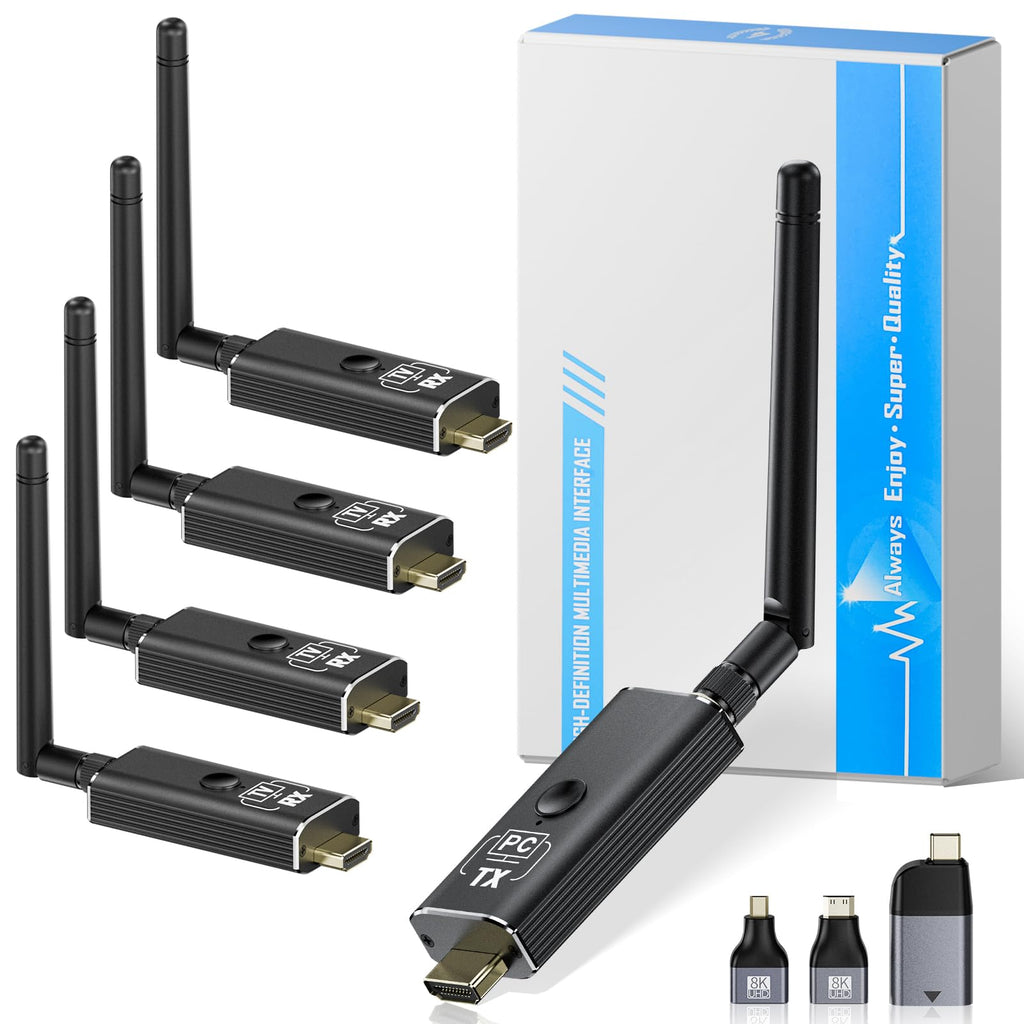 Moman Wireless HDMI Transmitter and Receiver Kit, 1 Transmitter + 3 Receivers 4K Input to 1080P HD Output for Video and Audio, 492FT Long-Lasting Portable Plug & Play for PC/Projector/TV Box/Laptop