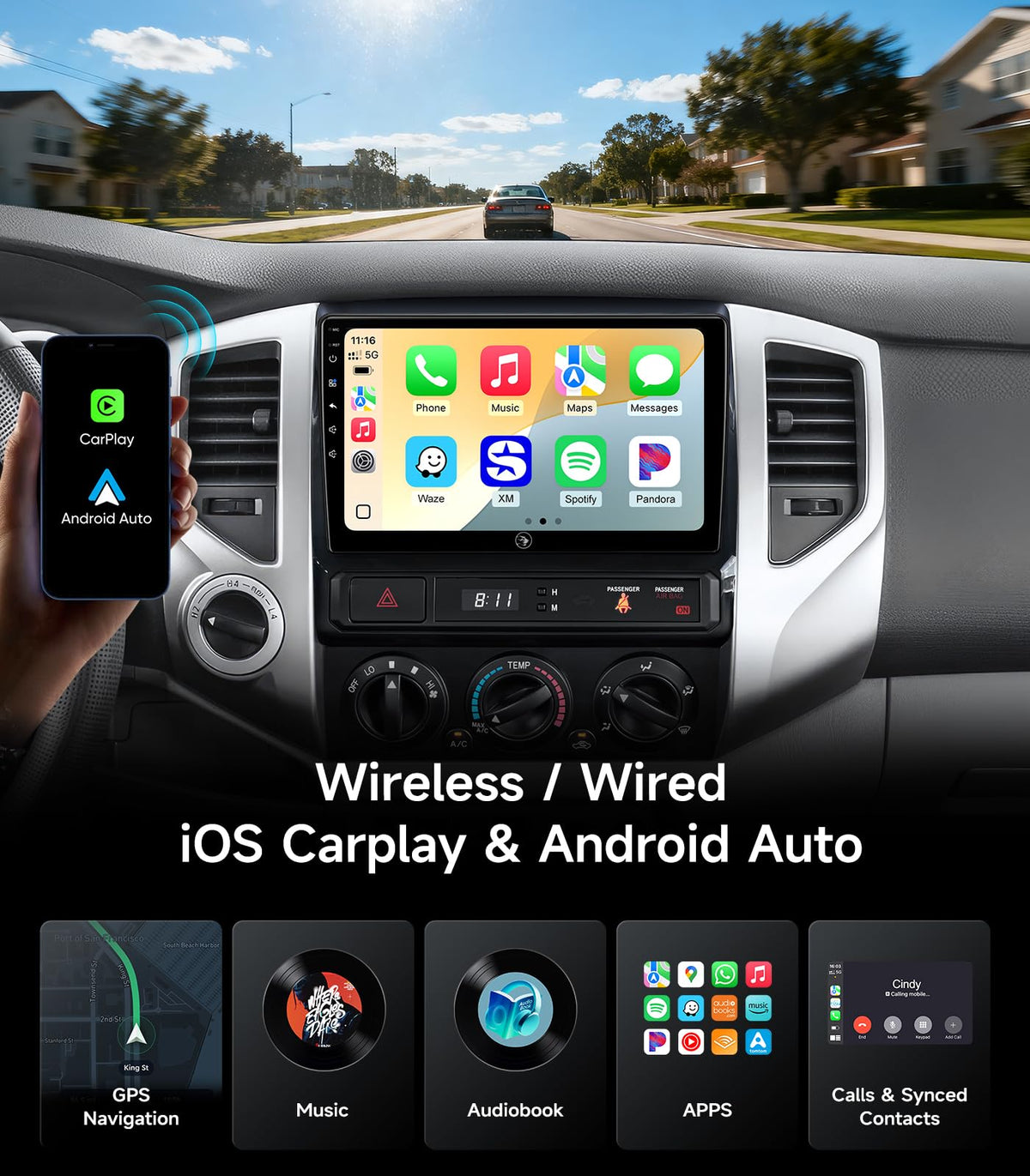 Car Stereo Radio for Toyota Tacoma 2005-2015, Wireless CarPlay Android Auto
