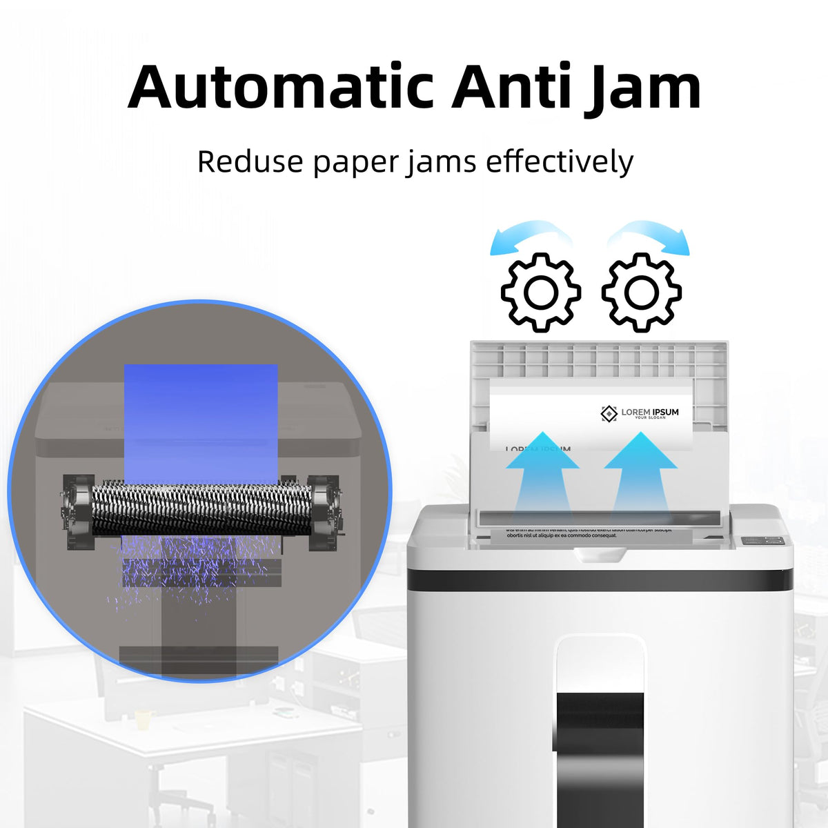 200-Sheet Auto Feed Paper Shredder with Wheels – Heavy Duty Cross-Cut Shredder for Home & Office, Quiet High Security Document Shredder, White