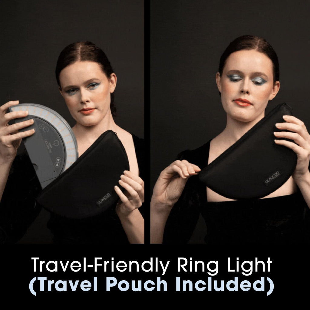GLAMCOR Sunrise ECO Plus Pro Kit - Portable & Foldable LED Ring Light: Selfie Light & Content Creator Kit | HD Adjustable Color Temperature, Flicker-Free, with Phone Holder & Remote (Grey)
