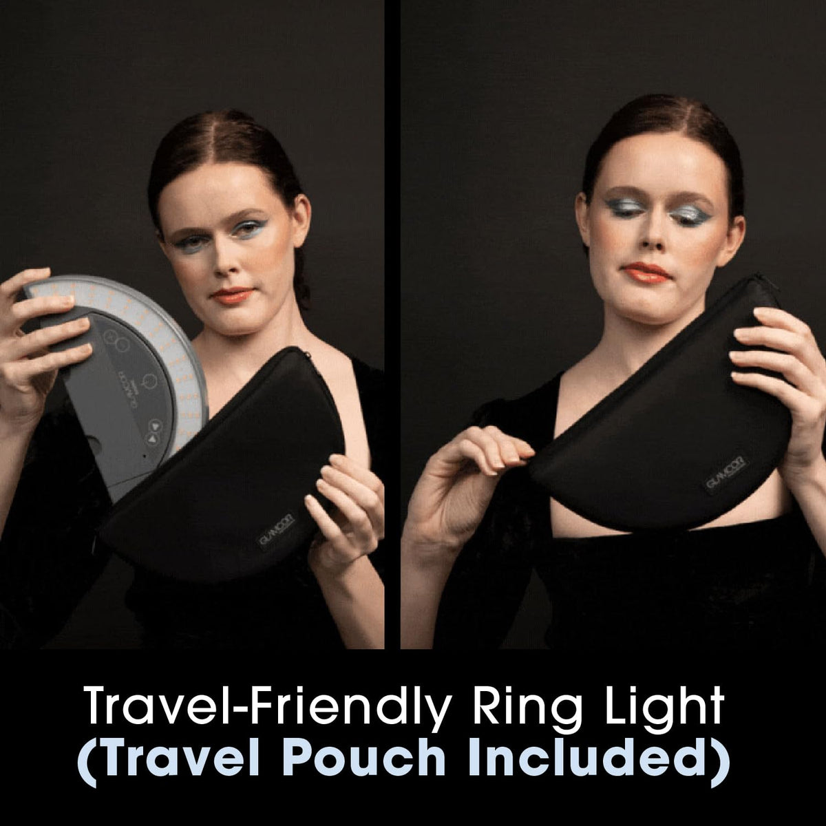 GLAMCOR Sunrise ECO Plus Pro Kit - Portable & Foldable LED Ring Light: Selfie Light & Content Creator Kit | HD Adjustable Color Temperature, Flicker-Free, with Phone Holder & Remote (Grey)