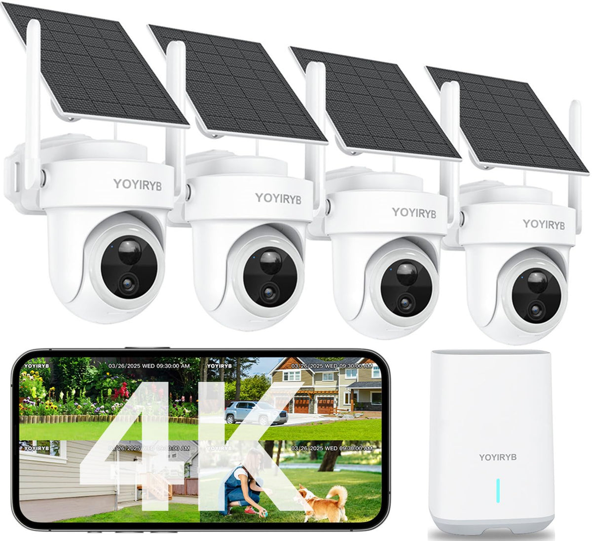 4K Solar Security Cameras Wireless Outdoor, 2-Cam Kit, No Subscription