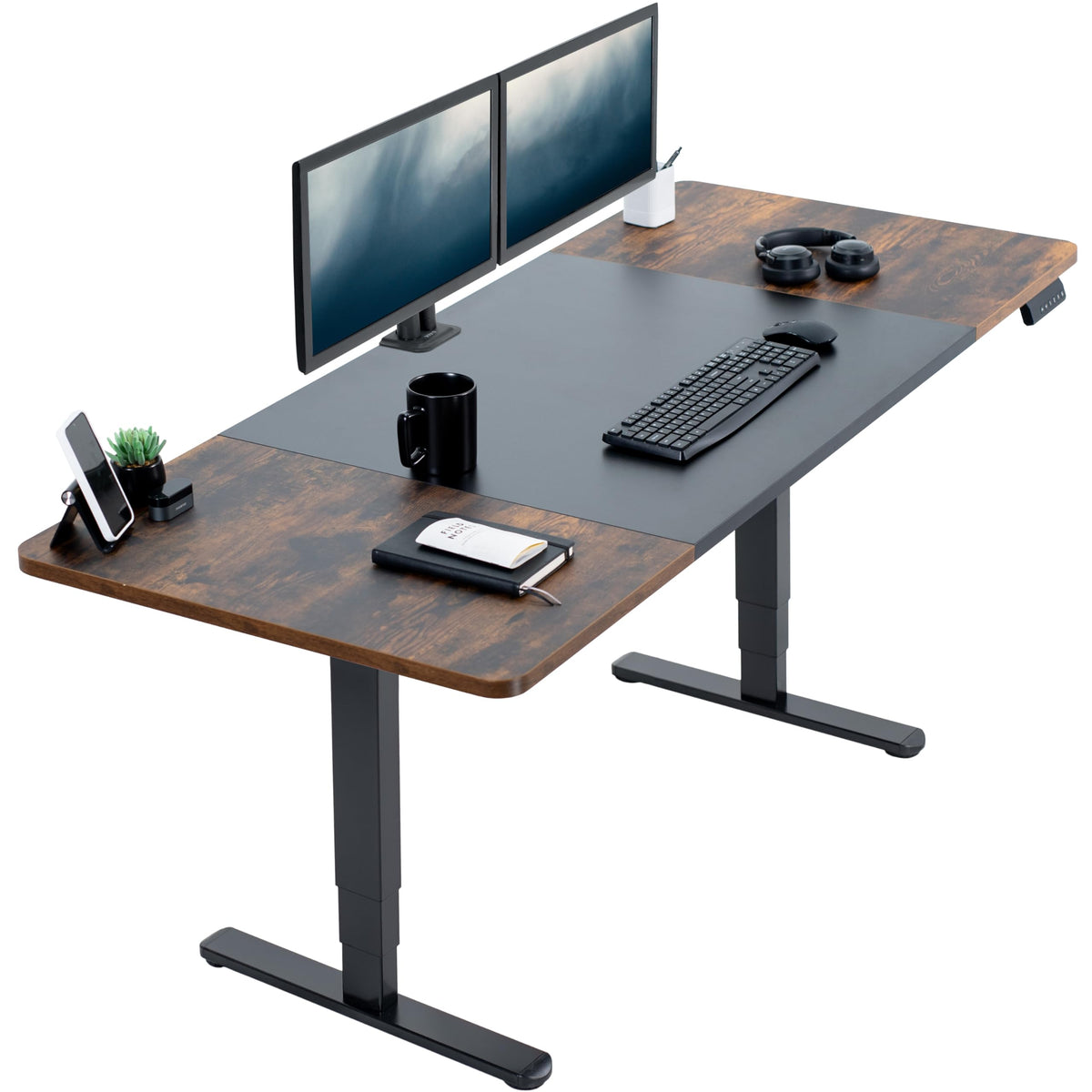 VIVO Electric Dual Motor Standing Desk, 71" x 30" Dark Walnut Top