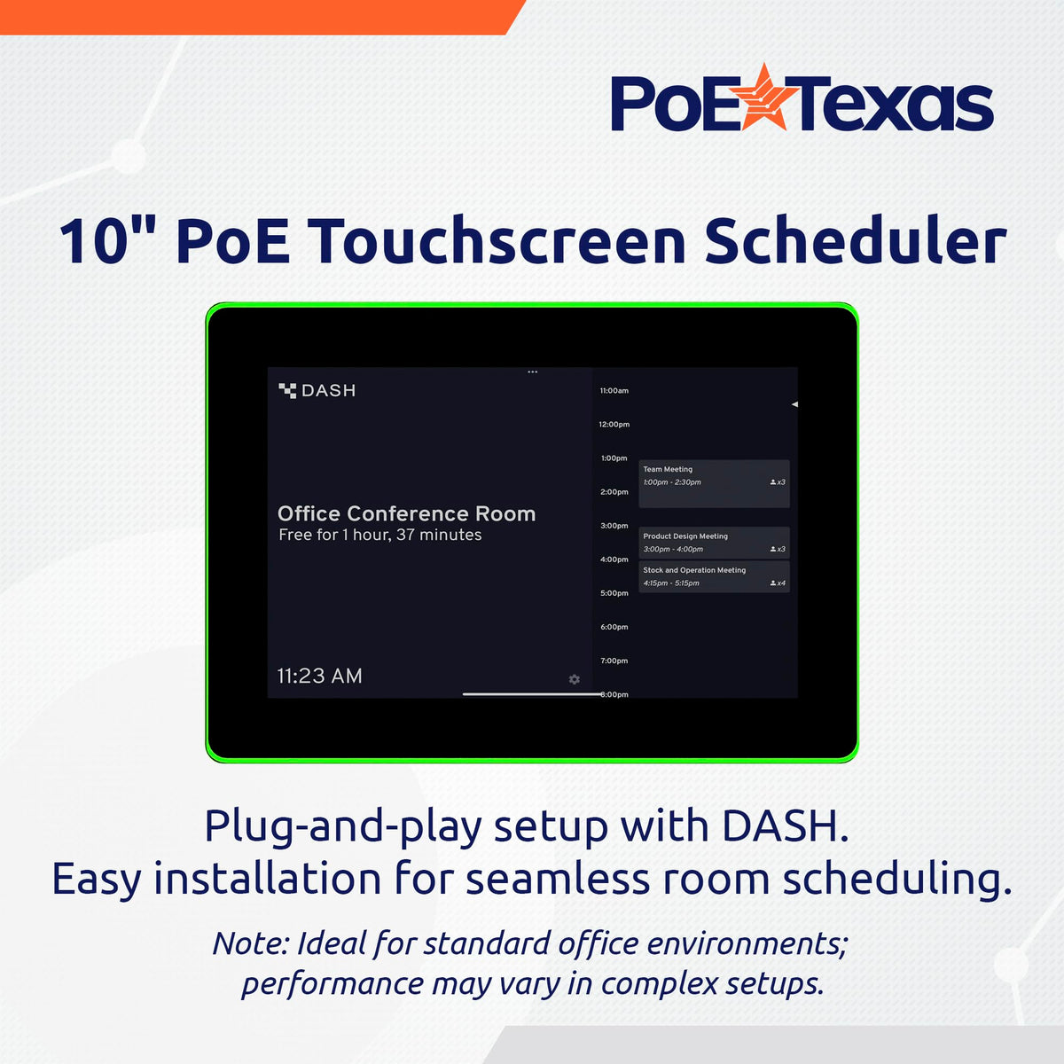 PoE Texas 10-Inch PoE Meeting Room Scheduler Tablet with LED Ring