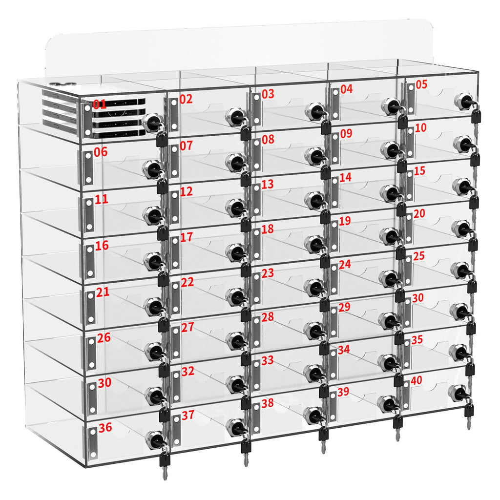 Cell Phone Locker 100 Slots, Wall-Mounted Cell Phone Lock Box with Keys, Acrylic Cell Phone Storage Locker for Employees Office Classroom Gym, Clear Cell Phone Locker Cabinet for Storage (40 Slots)