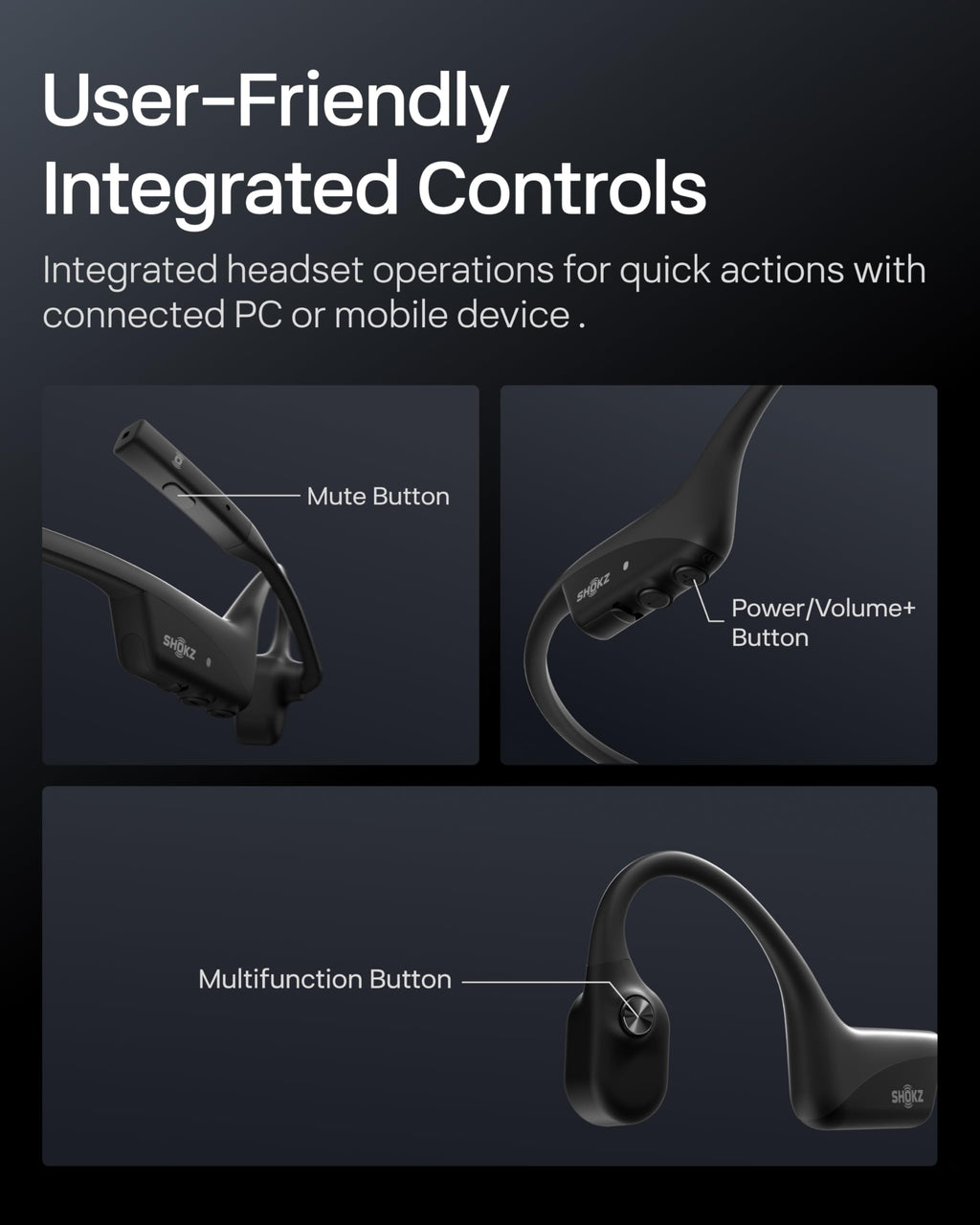 SHOKZ OpenComm2 Open-Ear Bluetooth Headset, Noise-Canceling Mic