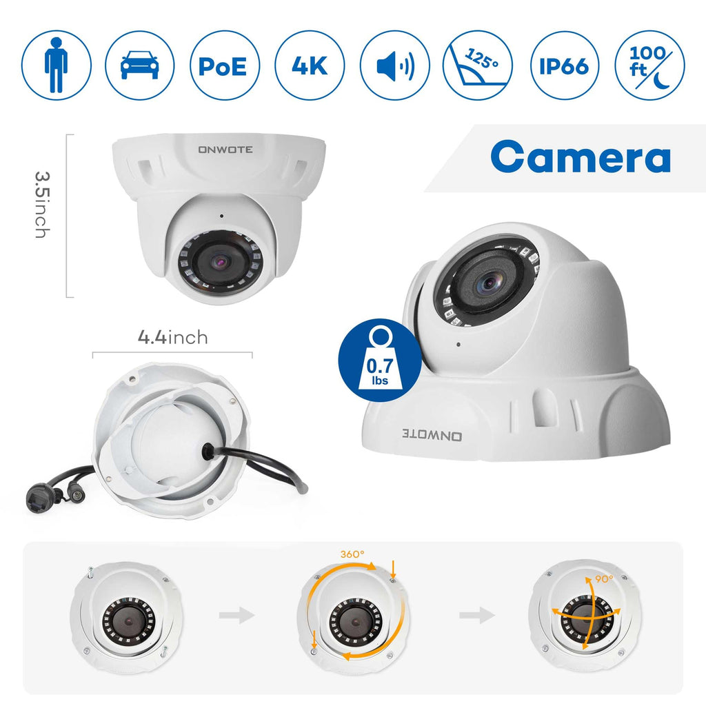 ONWOTE 8 Channel 4K NVR Security Camera System, 6X 8MP 125° PoE IP Cameras