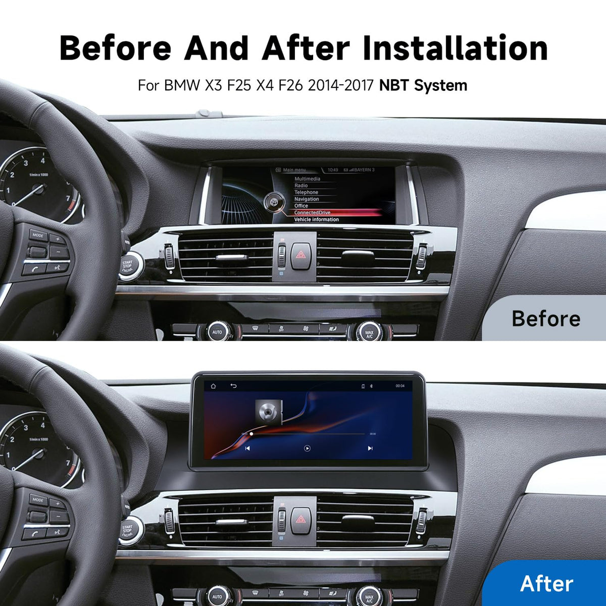 Android AUTO Car Multimedia Stereo Radio Player for BMW X3 F25 X4 F26 from 2014 to 2017 NBT System Navigation GPS Carplay Linux System