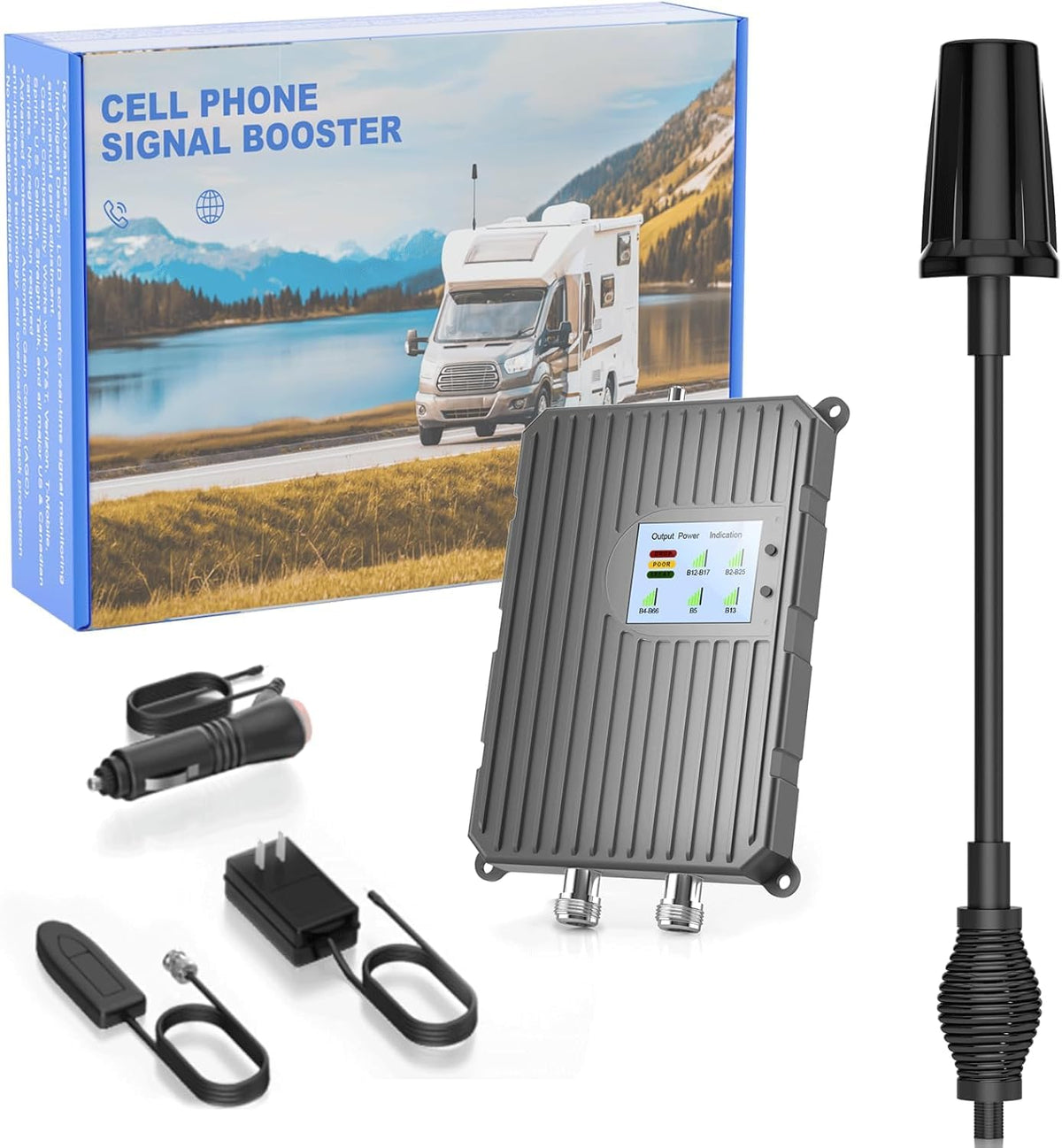 Cell Phone Signal Booster for Truck RV Compatible with AT&T T-Mobile 5G 4G LTE 3G for Band 4/12/17/5/2/25, FCC Approved