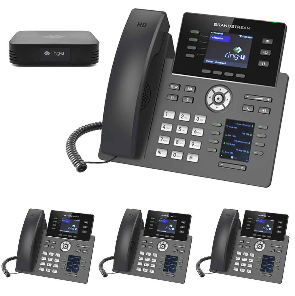 Ring-U Hello Hub Small Business PBX Phone System and Service VOIP 4-Phone Bundle (Hello Hub + 4 Executive Phones with WiFi + Bluetooth) ring-u Telephone Service Required.