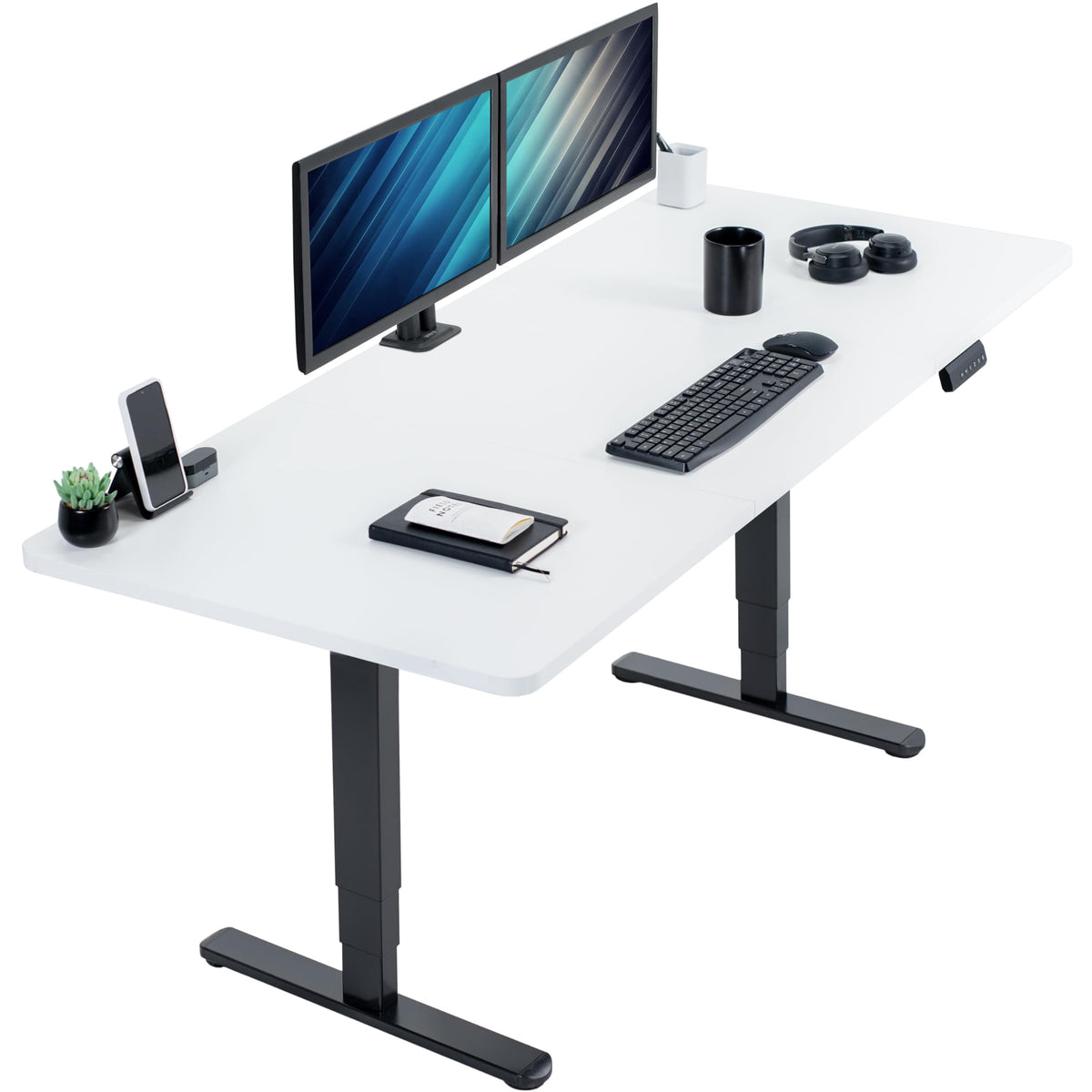 VIVO Electric Dual Motor Standing Desk, 71" x 30" Dark Walnut Top