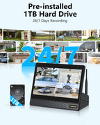 3MP Wireless Security Camera System Outdoor, 10CH 10'' IPS Monitor 1TB HDD