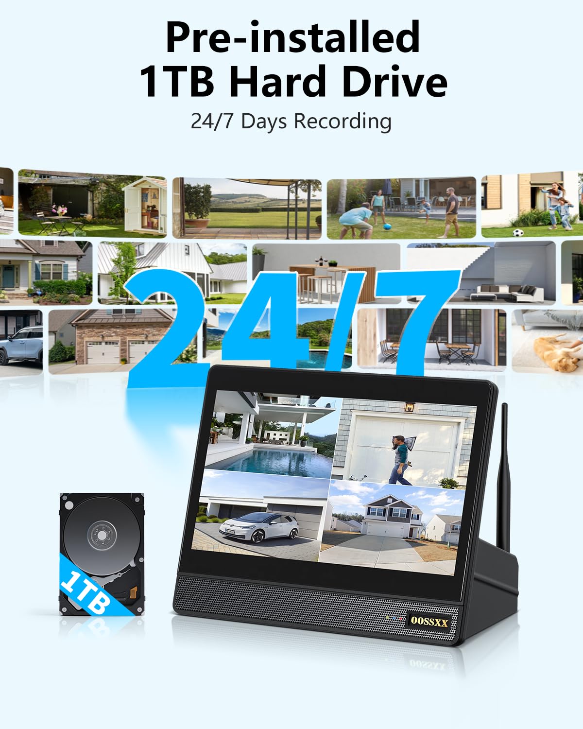 3MP Wireless Security Camera System Outdoor, 10CH 10'' IPS Monitor 1TB HDD
