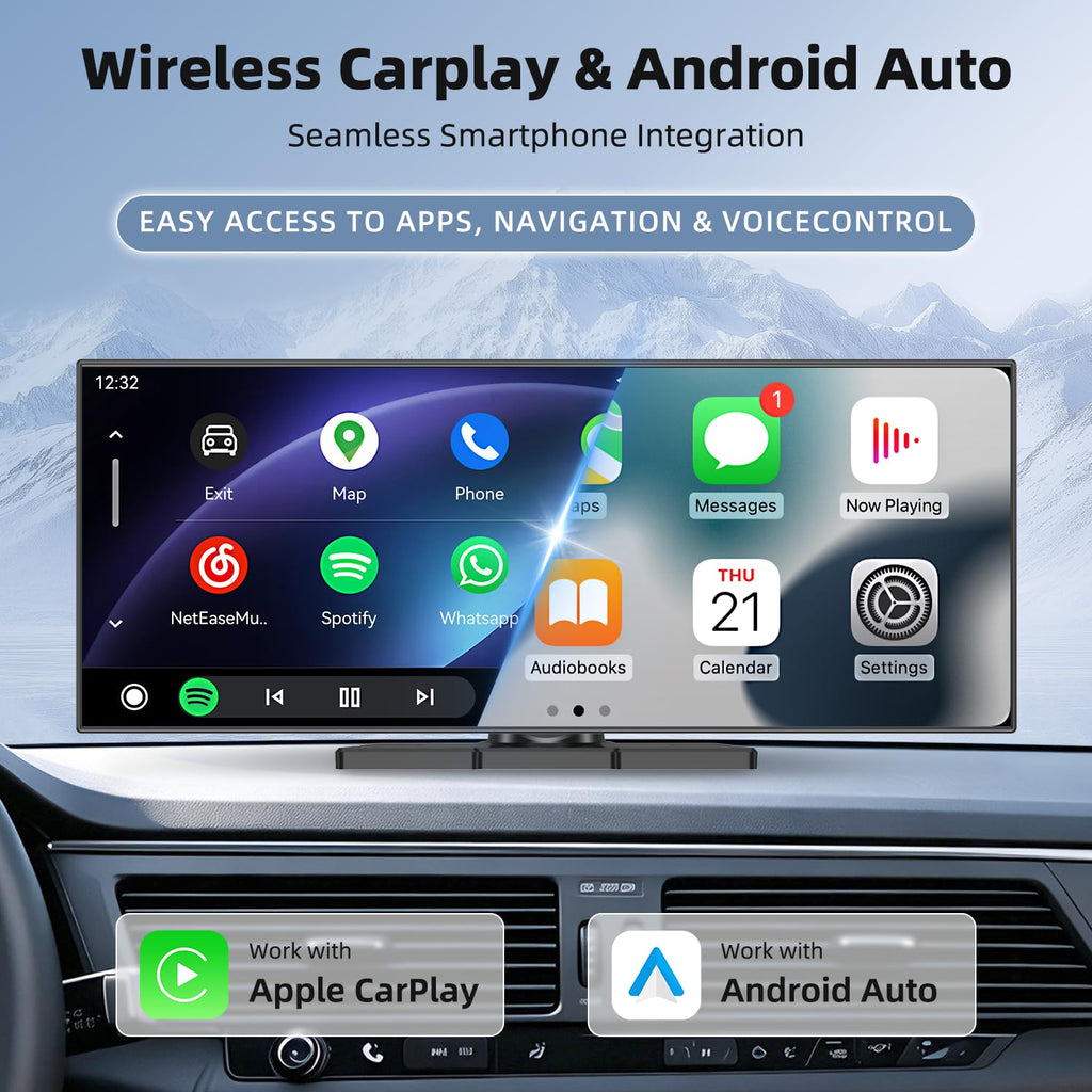 13 Inch Wireless CarPlay Screen for Car with Apple CarPlay & Android Auto