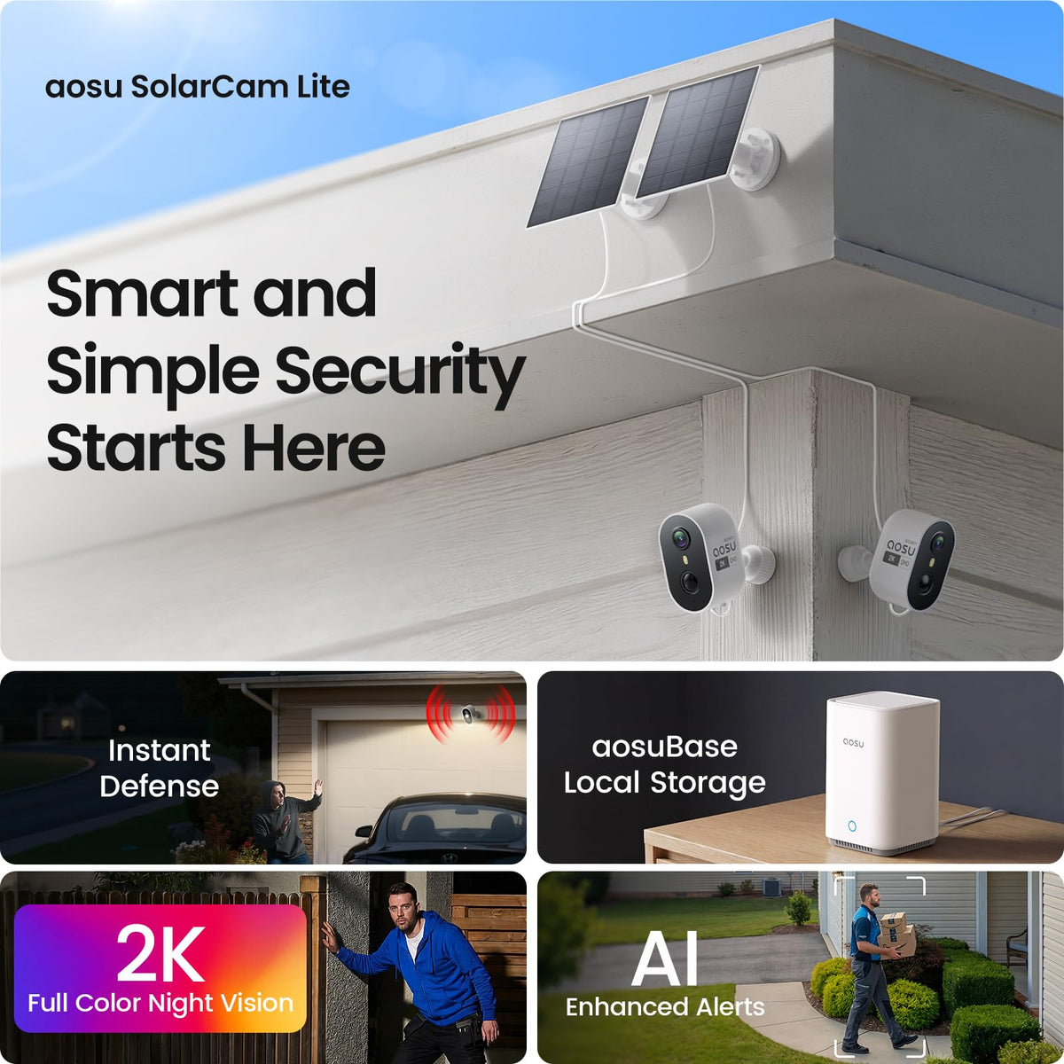 aosu 2K Solar Security Cameras Wireless Outdoor System, 6-Cam-Kit