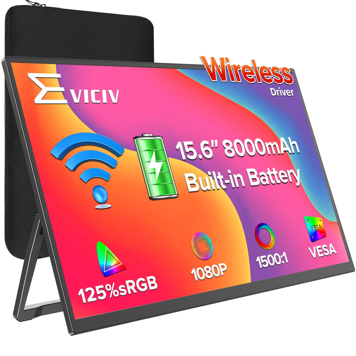 EVICIV Portable Monitor 4K Touchscreen 15.6", 3840 * 2160 UHD, 125% sRGB