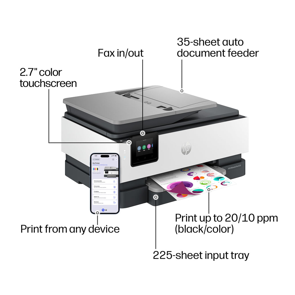 HP OfficeJet Pro 8135 Wireless All-in-One Color Inkjet Printer, Print, Scan, Copy, Fax, ADF, Duplex Printing Best-for-Home-Office, 3 Month Trial of Instant Ink Included, AI-Capable (C2VK1A)