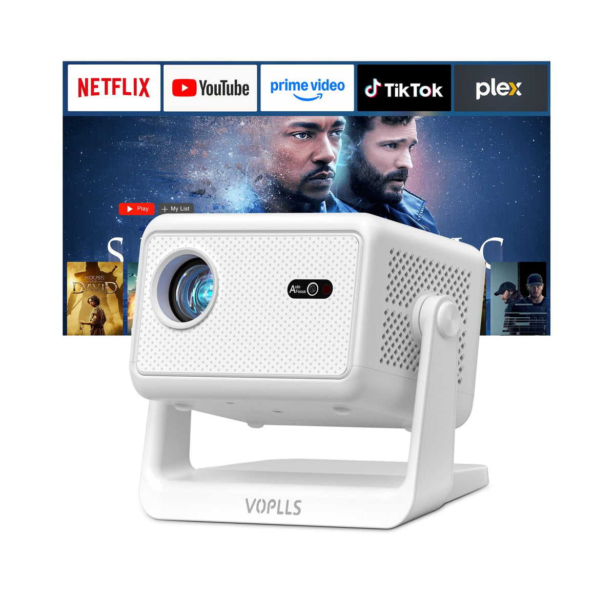 【Officially-Licensed APP】4K Mini Outdoor Projector with WiFi and Bluetooth, VOPLLS Smart Portable Movie Wireless TV Projector for Home/Gaming/Bedroom