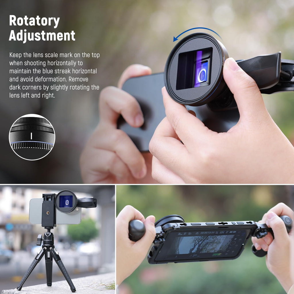 NEEWER 1.55x Blue Anamorphic Lens Compatible with iPhone Android Samsung, Phone Camera Accessories with 17mm Threaded Lens Clip & 58mm Filter Adapter Ring, Cinematic Wide Screen Effect, LS-43 Ultra