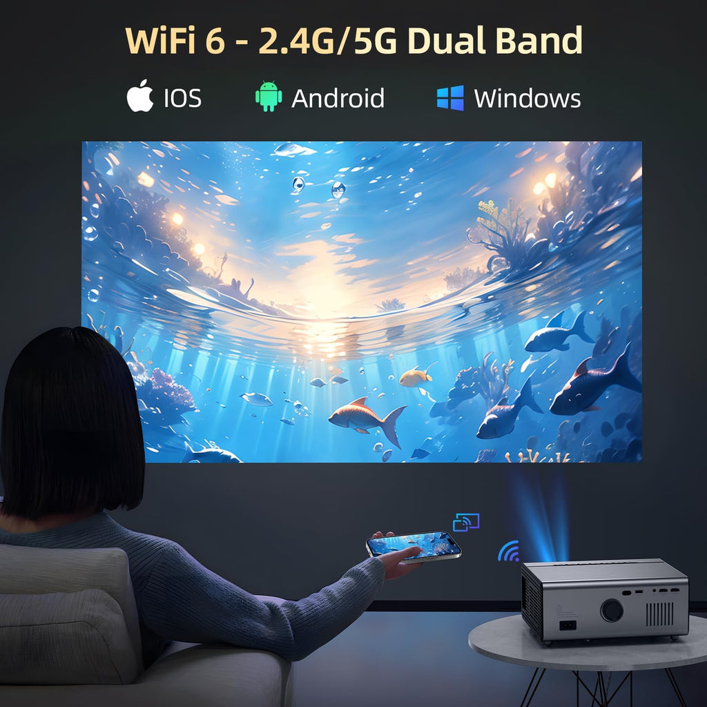 KSAN Mini Projector, [800 ANSI Lumen] Projector with WiFi 6, Movie Projector for Indoor Outdoor, 5W Speaker, Support 200inch, Video Proyector Compatible with Phone/TV Stick/PC/PS4