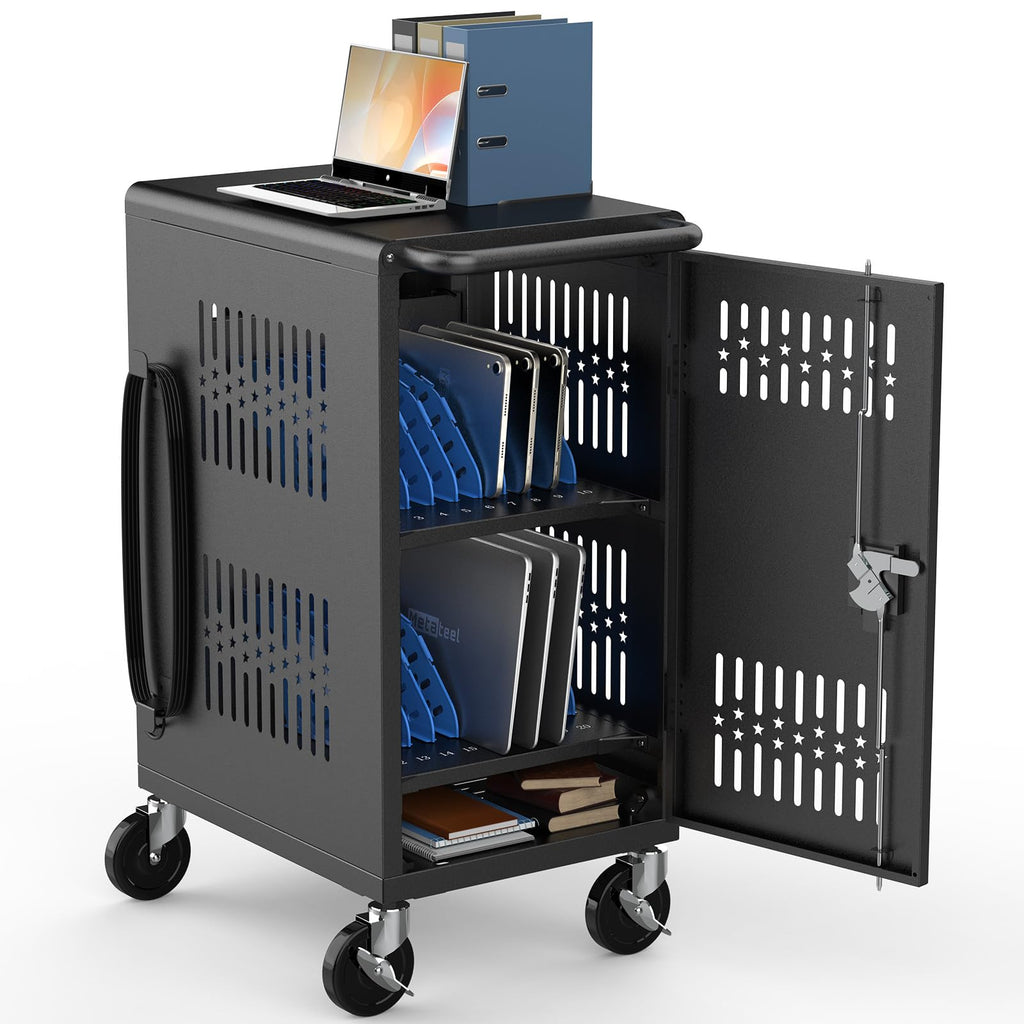 16-Device Laptops Charging Cabinet, Locking Charging Station for Chromebook iPads, Tablet Charging Storage Box for Classroom Library Office, Lock Laptop Charging Storage Cabinet, Black
