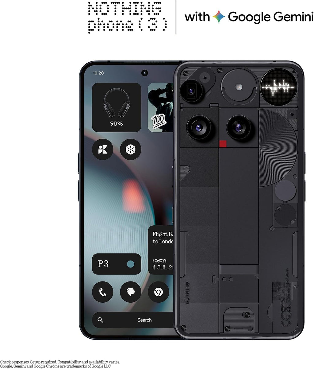 Nothing Phone (3) Cell Phone, 5G Unlocked Phones 512GB, Android 15, Snapdragon 8s Gen4, AI Mobile Phones with Four 50MP Cameras & AMOLED Display, 5150mAh, Glyph Interface, Smartphone Black