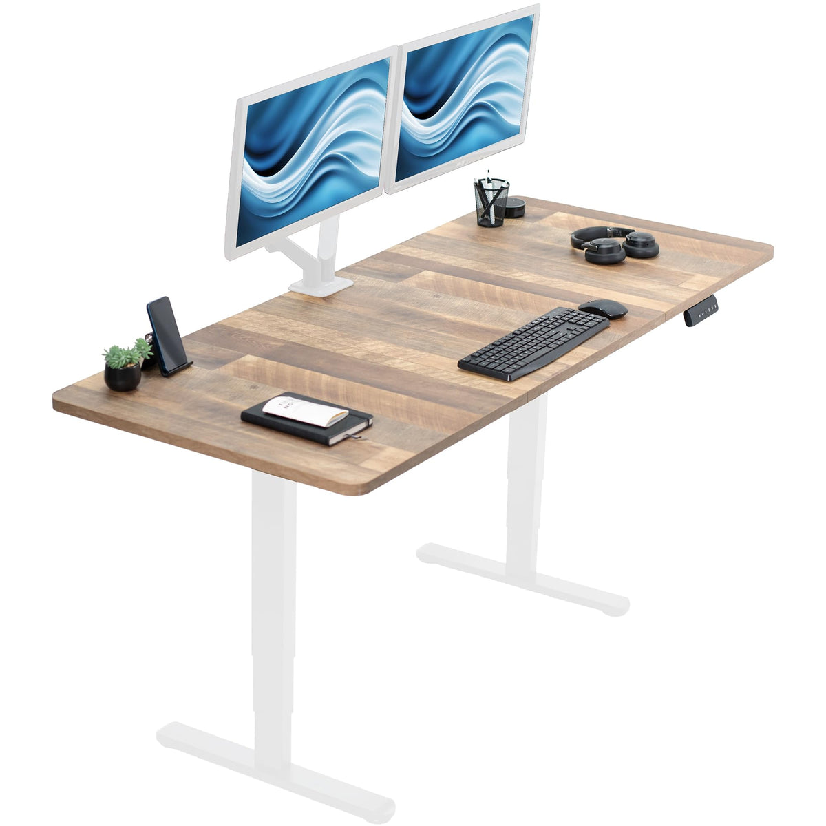 VIVO Electric Dual Motor Standing Desk, 71" x 30" Dark Walnut Top