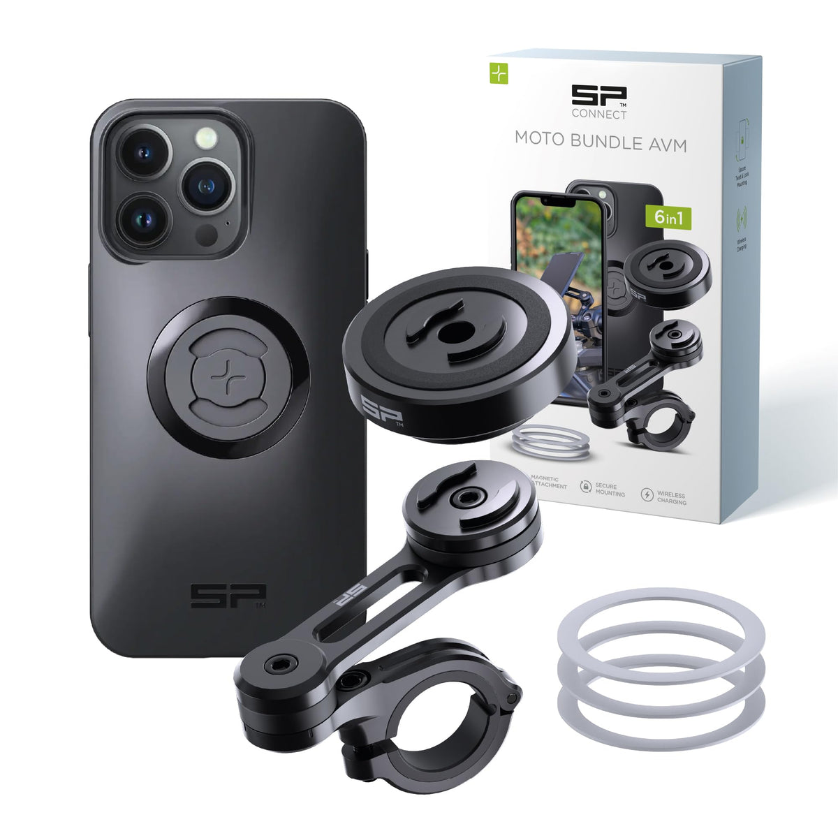 SP CONNECT Moto Bundle II with Anti Vibrations Module| SPC+ | Compatible with for iPhone 15 Pro Max| Motorcycle Phone Mount |Phone Mount for Motorcycle Handlebars | Cell Phone Holder