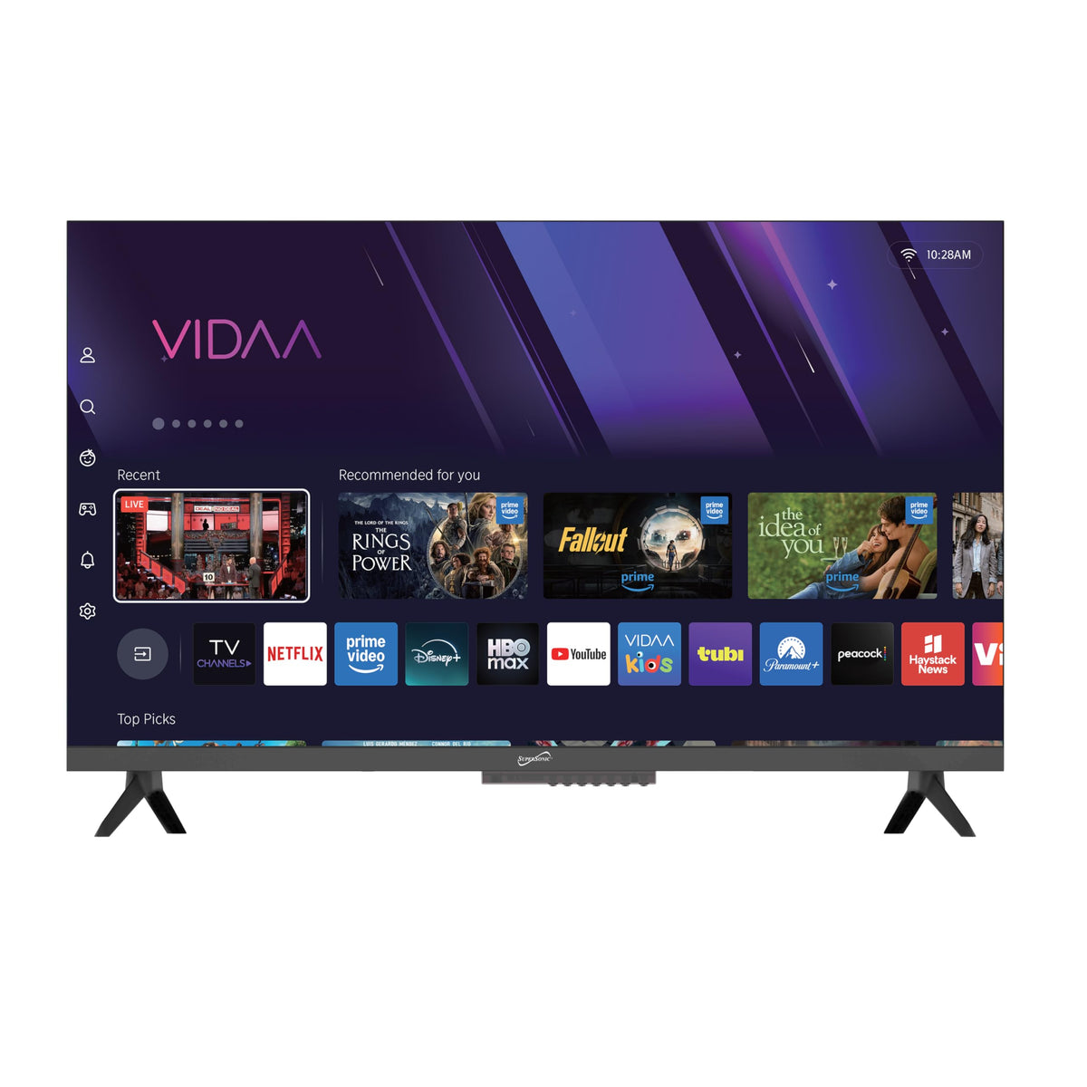 Supersonic SC-3220VTV 32” VIDAA LED SMART TV w/Built-in WiFi, 3 HDMI (ARC), USB Media Player for Photos/Music, AC/DC Car Cord Included, Speakers + Remote, Sleep Timer, 178° Wide Viewing Angles