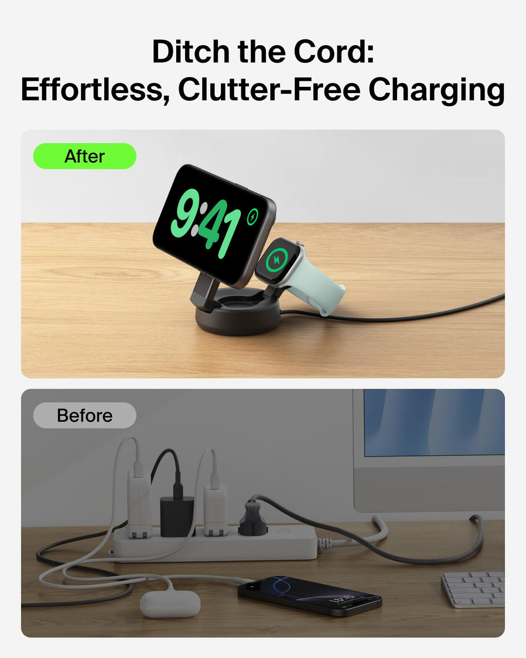 Belkin Qi2.2 25W Wireless 2 in 1 iPhone Charger, Fast Charging for Travel, 5 ft (Pack of 6)