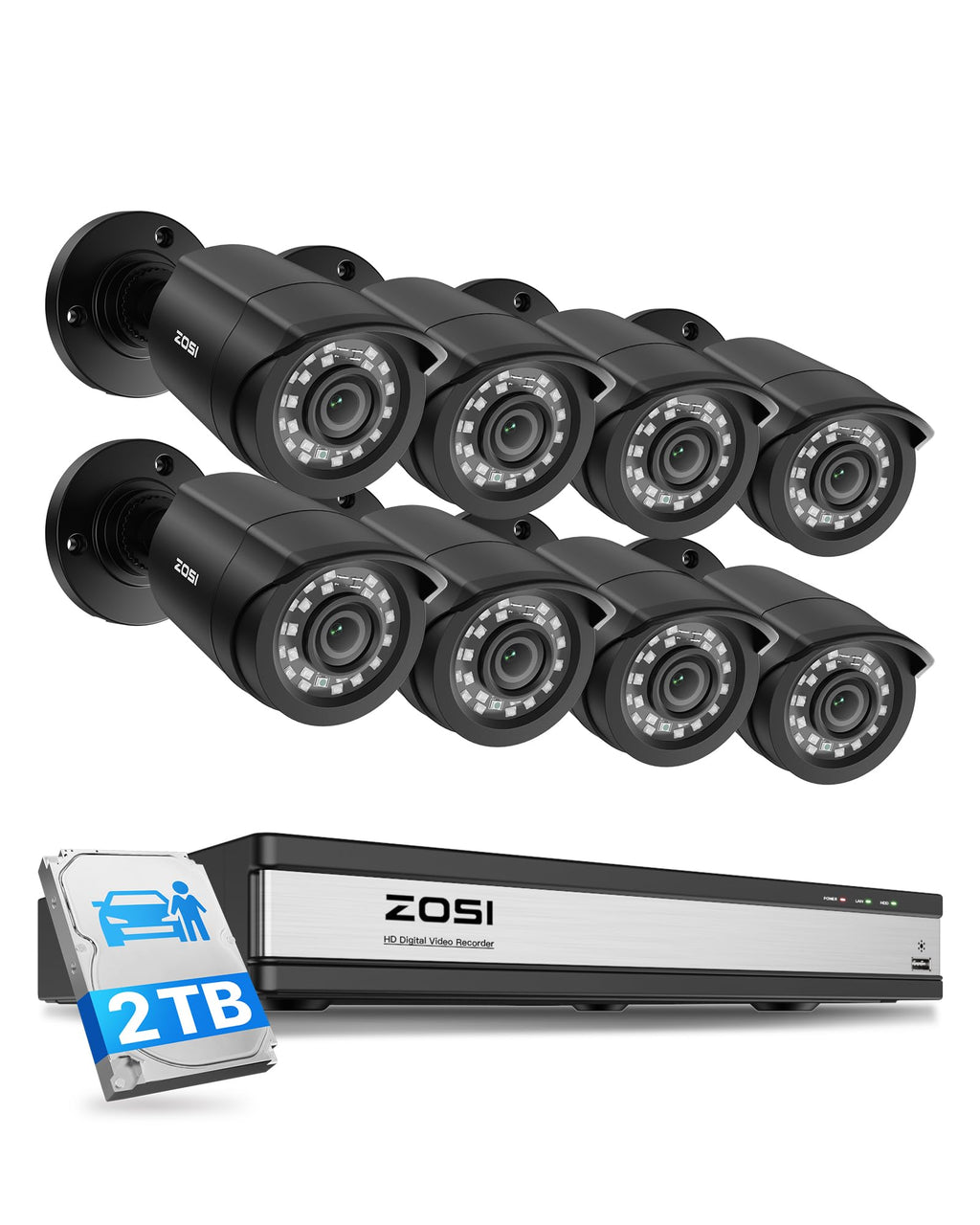 ZOSI 16CH 3K Lite Security Camera System, 16X Wired Bullet Cameras, 3TB HDD