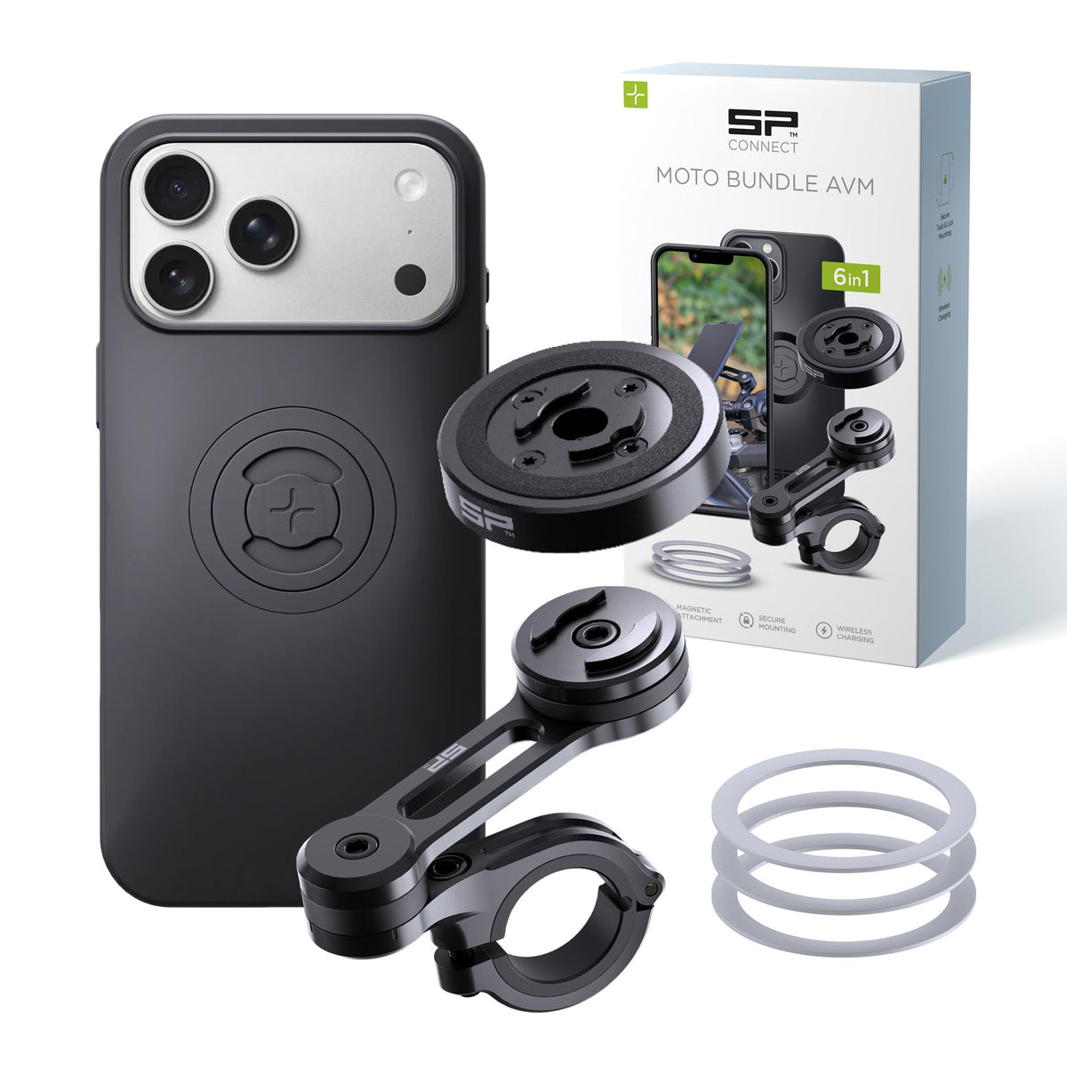 SP CONNECT Moto Bundle II with Anti Vibrations Module| SPC+ | Compatible with for iPhone 15 Pro Max| Motorcycle Phone Mount |Phone Mount for Motorcycle Handlebars | Cell Phone Holder