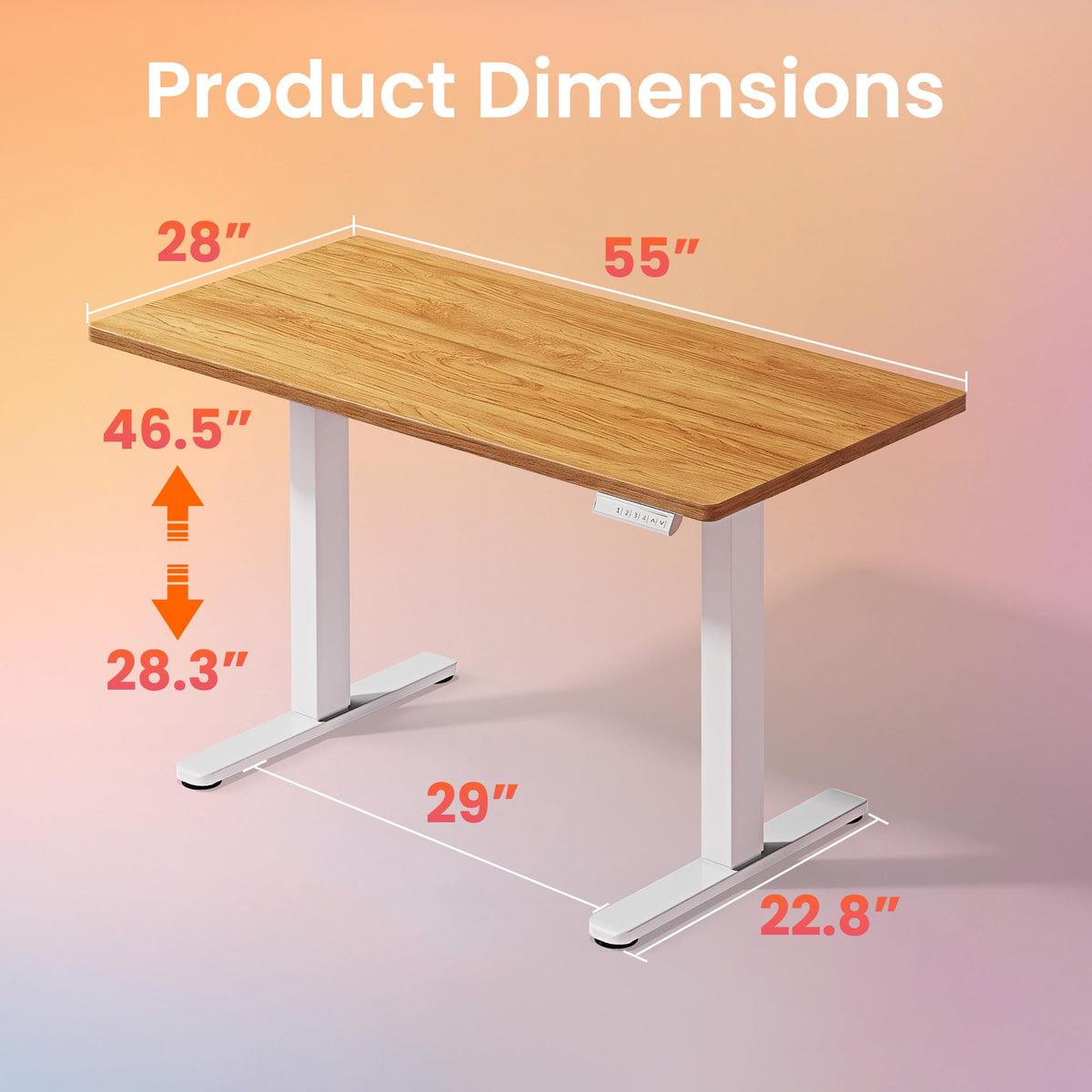 HUANUO 55x28 Inch Electric Standing Desk, Adjustable, Light Vintage Brown