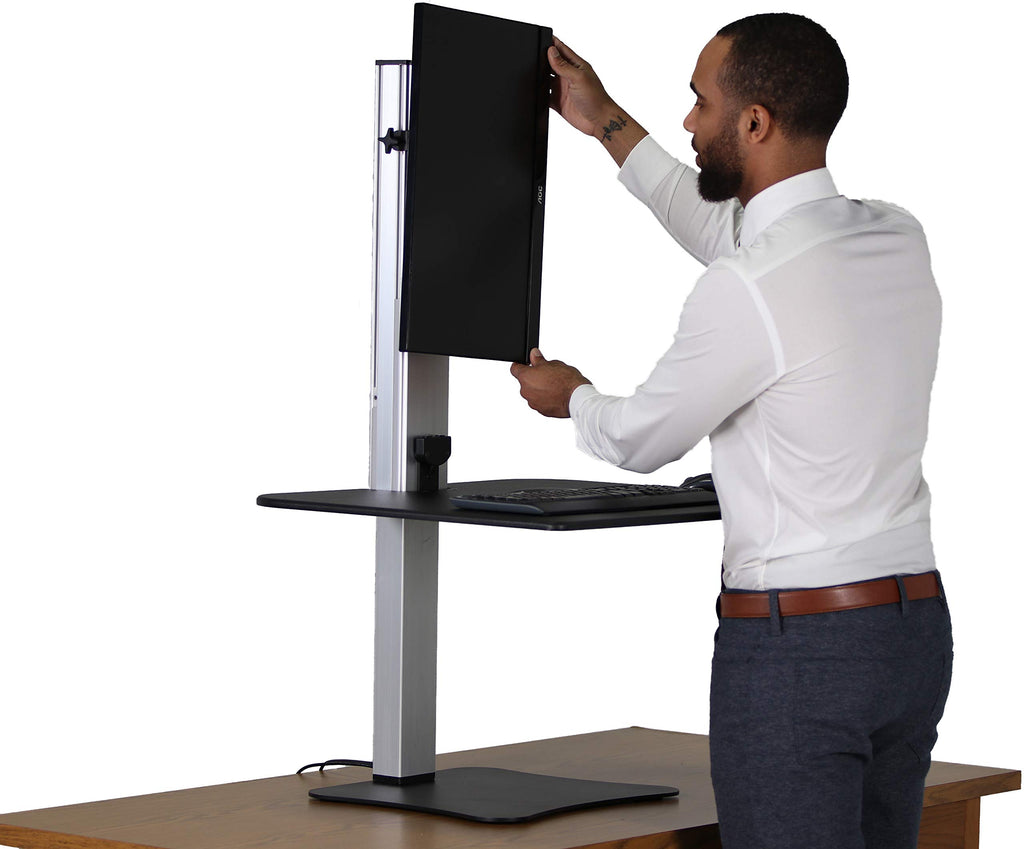 Victor High Rise Electric Sit-Stand Standing Desk Converter with Single Monitor Stand - Height Adjustable Office Desk Workstation for Home, 28" x 23" Work Surface, Black