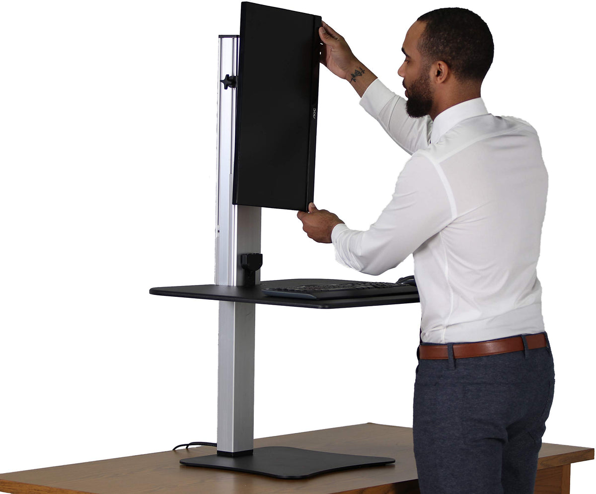 Victor High Rise Electric Sit-Stand Standing Desk Converter with Single Monitor Stand - Height Adjustable Office Desk Workstation for Home, 28" x 23" Work Surface, Black
