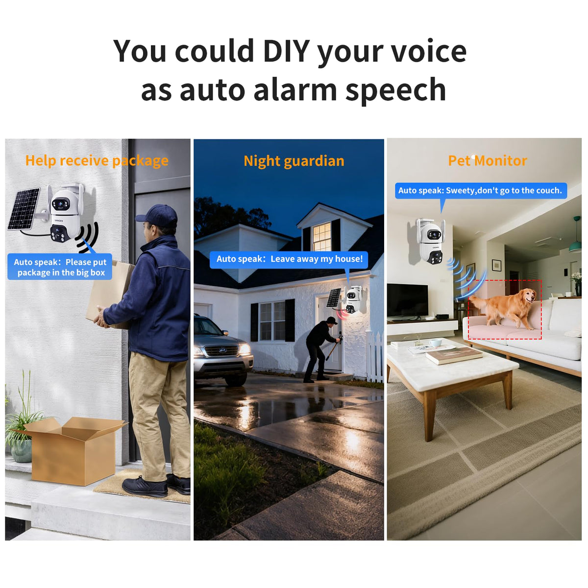 Security Cameras Wireless Outdoor with Dual Lens,Solar Cameras for Home Security with 360° View Pan/Tilt,Night Vision,Waterproof,PIR Alarm,2-Way Audio,SD/Cloud Storage,No Month Fee,2.4GHz WiFi(4 Pack)