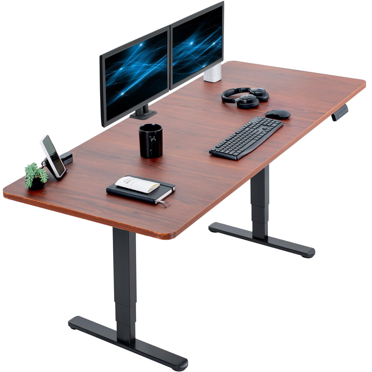 VIVO Electric Dual Motor Standing Desk, 71" x 30" Dark Walnut Top