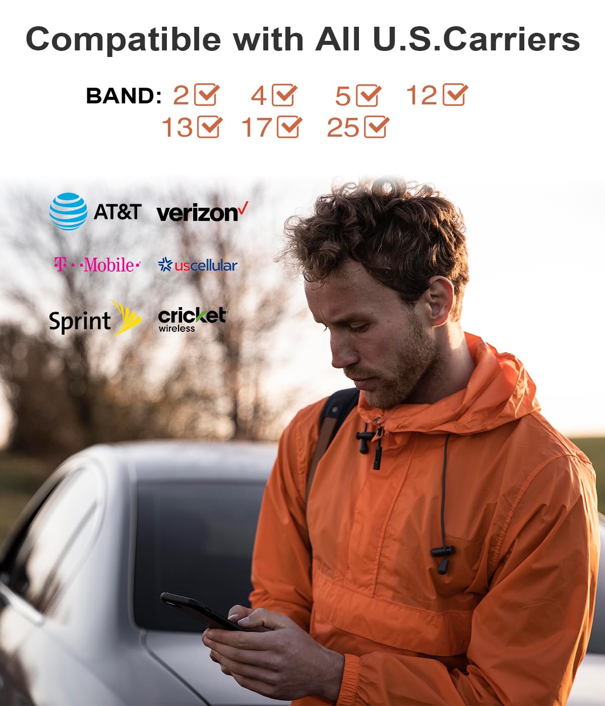 Cell Phone Signal Booster for Car, SUV, Van, 5G/4G LTE 3G for Band 2/4/5/12/13/17/25, Vehicle Cell Phone Booster Compatible with All U.S. Carriers-Verizon, AT&T, T-Mobile & More, Boost Voice & Data