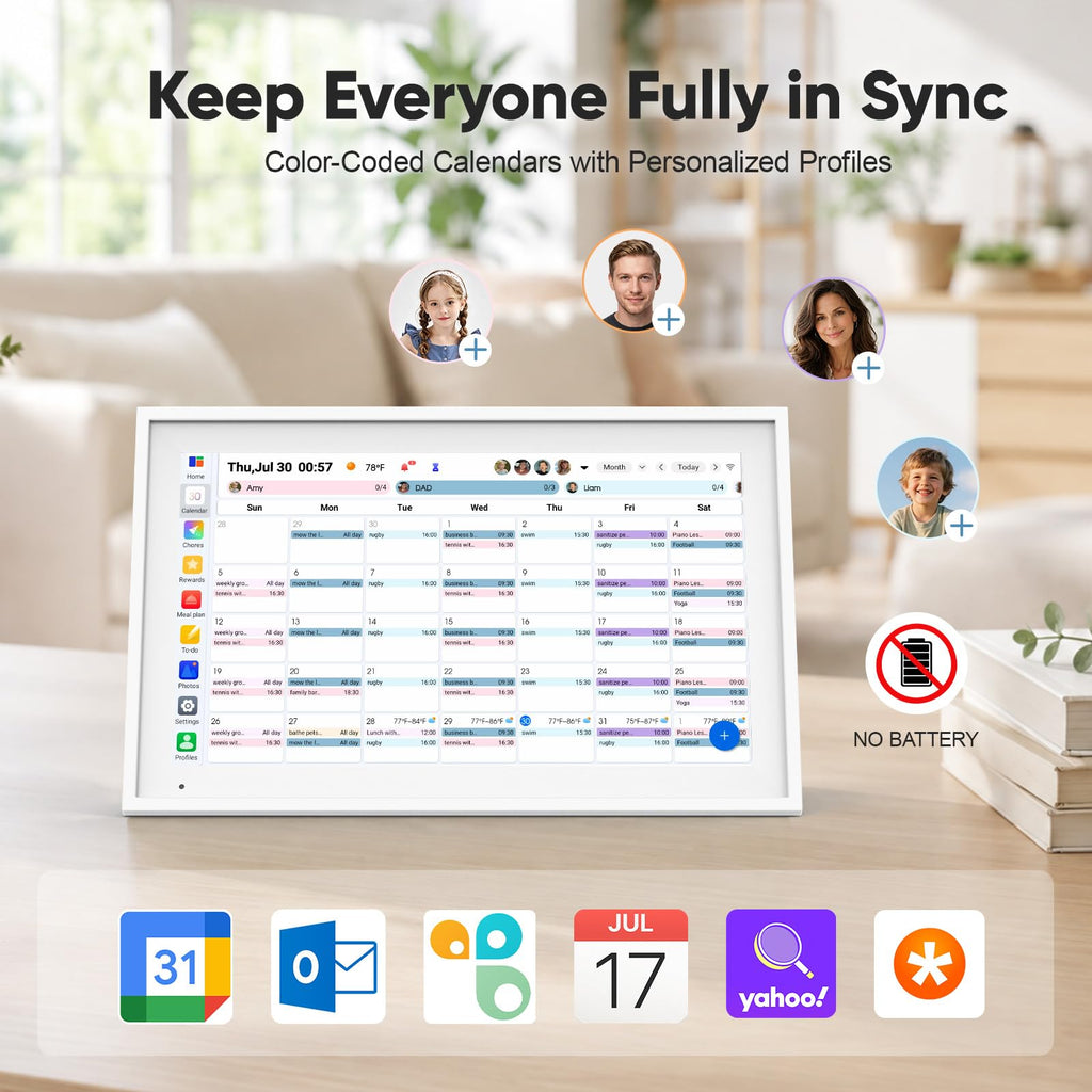 Digital Calendar 15.6" Smart Calendar&Chore Chart, 1080P Interactive Touchscreen Electronic Calendar for Family Schedules, 64GB Digital Picture Frame WiFi, Wall Mountable, AiMOR APP-White