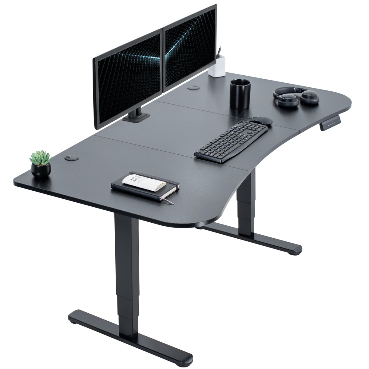 VIVO Electric Dual Motor Standing Desk, 71" x 30" Dark Walnut Top