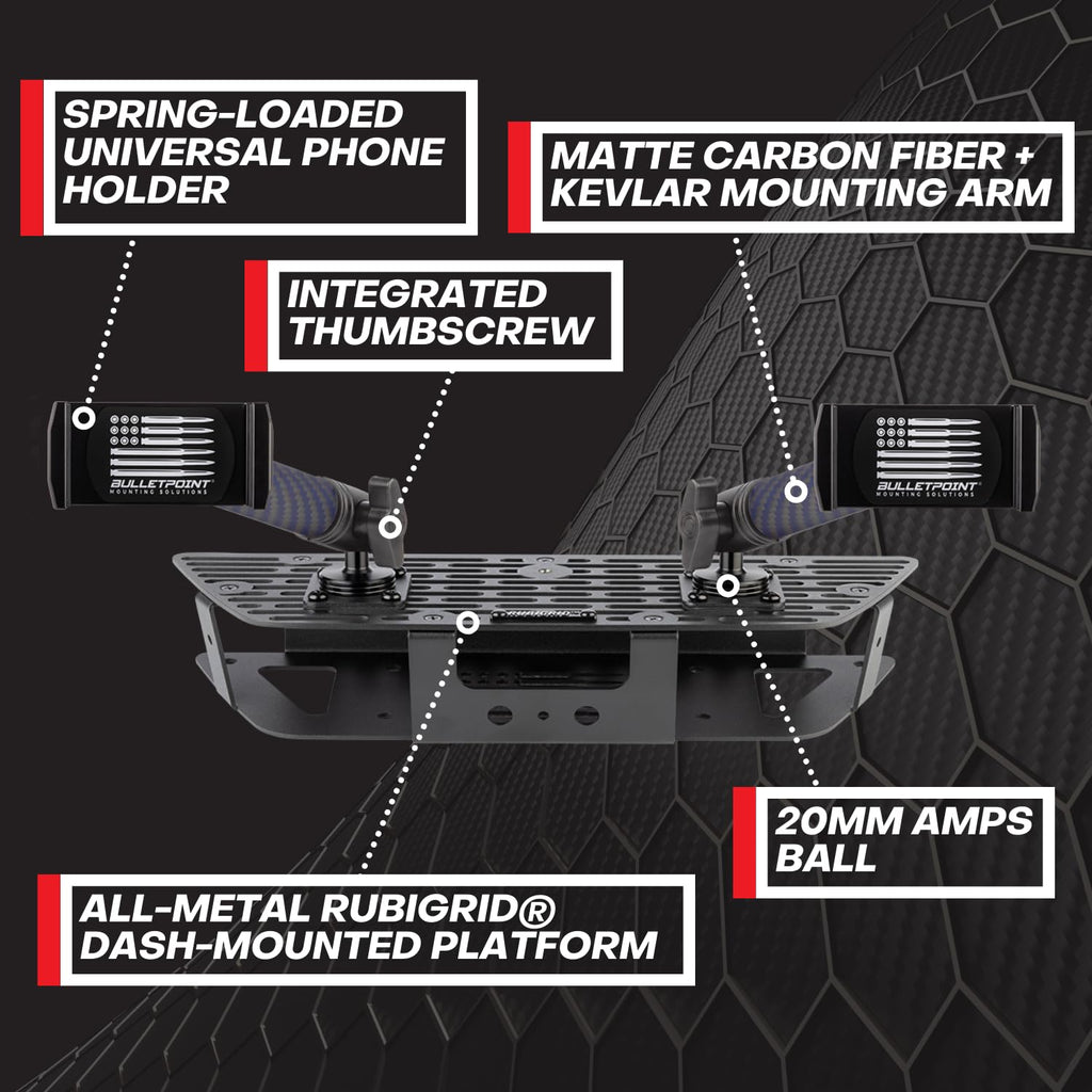 Bulletpoint RubiGrid Dash Mount Platform 2 Phone Holders Bundle Compatible with 2019+ Chevrolet Silverado & GMC Sierra Multi-Device Mount