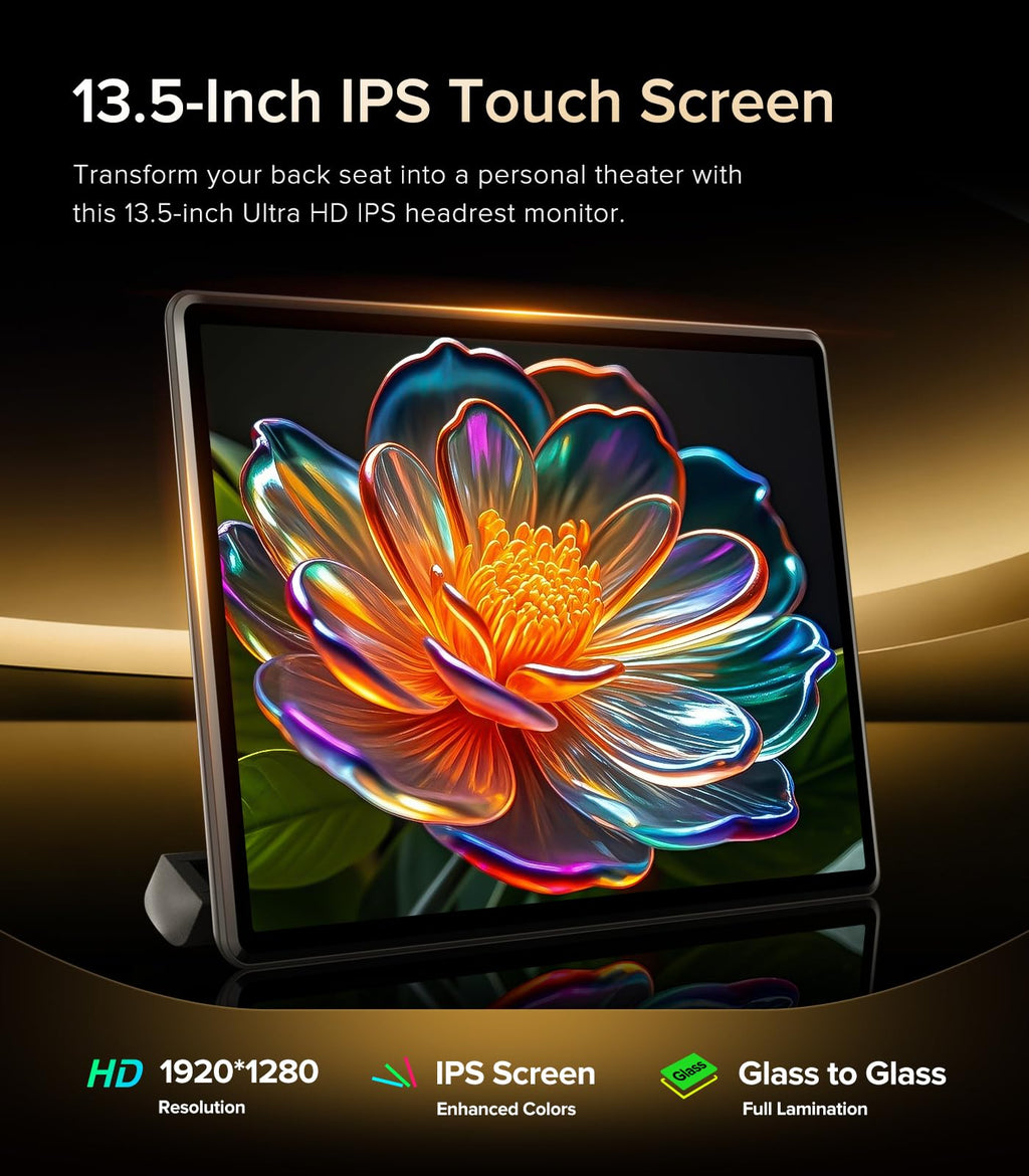 13.5" Car TV Screen for Back Seat Android 13 Headrest Video Player 1-Pack