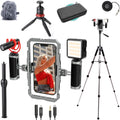 Movo iFilmer-PRO Smartphone Video Rig Kit – Stabilizer Cage with Dual Grips, VXR10 Shotgun Microphone, LED Light, & Tripod for iPhone/Android