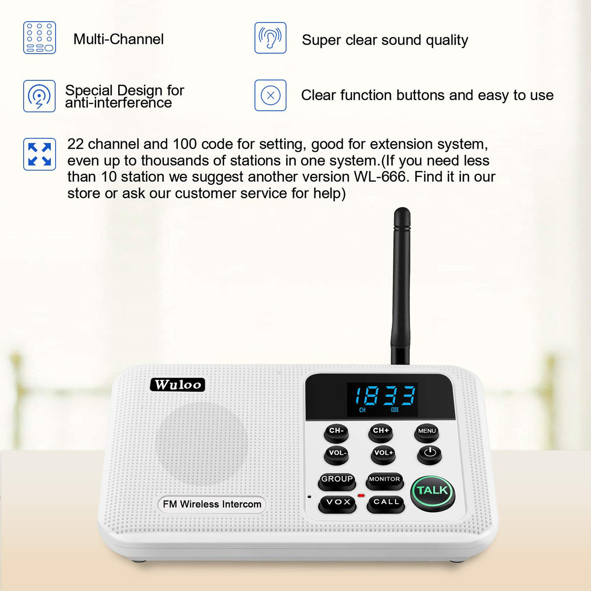 Intercoms Wireless for Home 1 Mile Range 22 Channel 100 Digital Code Display Screen, Wireless Intercom System for Home House Business Office, Room to Room Intercom Communication (6 Packs, White)