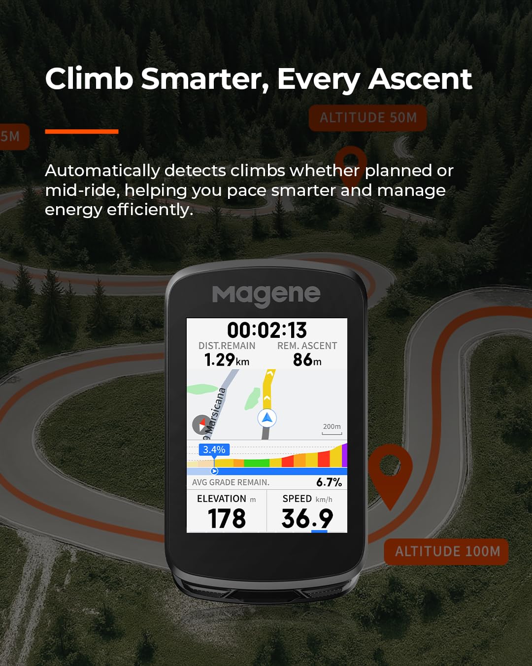 Magene C606 V2 Bike Computer GPS – 2.8" Color Touchscreen, Multi-Scenario ClimbPro, Live Segments, Cycling Dynamics, Offline Navigation & 15-25Hr Battery