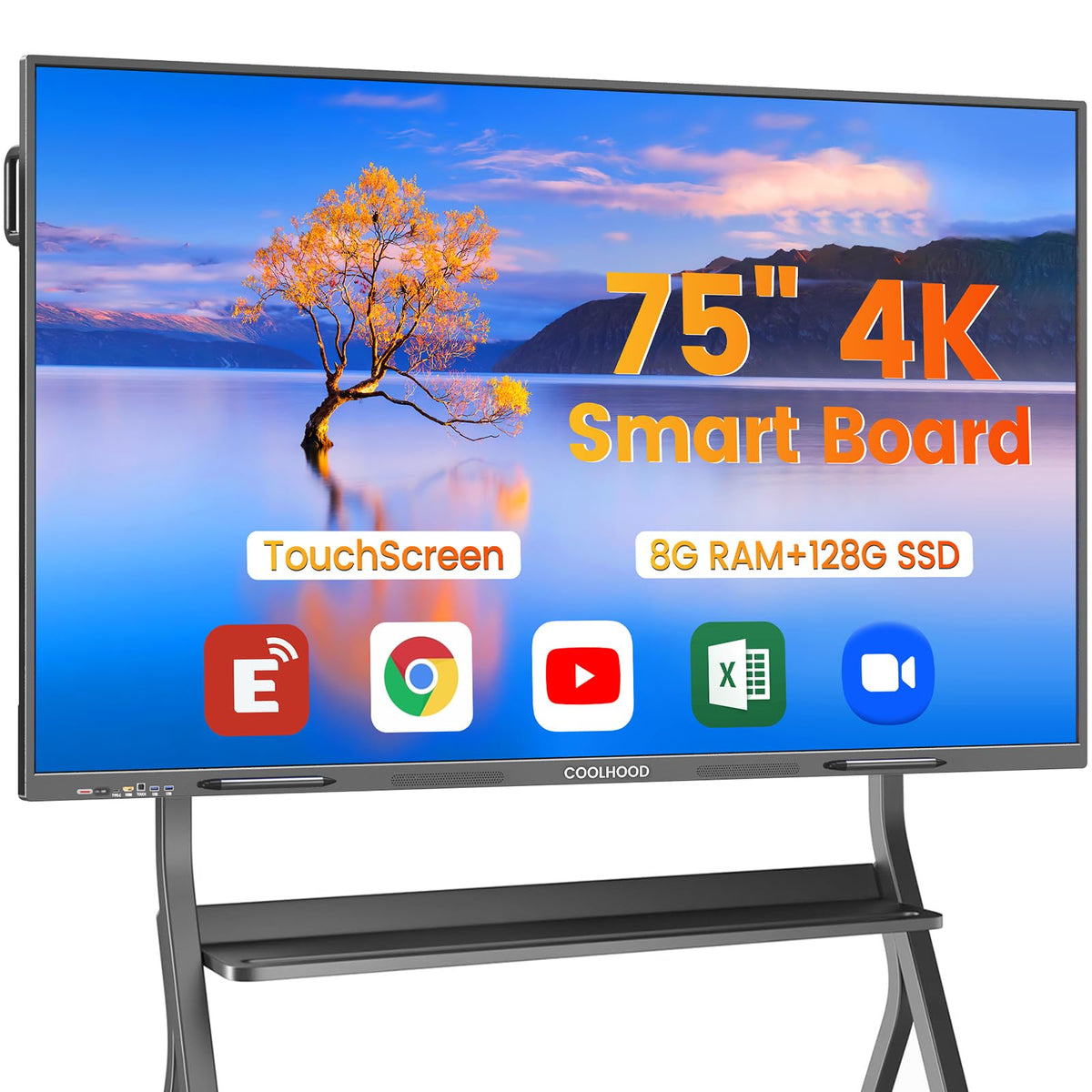 COOLHOOD 65" Smart Board, 4K UHD Touchscreen Interactive Digital Whiteboard Display, Electronic All-in-One Computer for Classroom Office Home Business w/Open App Ecosystem (Board & Wall Mount Only)